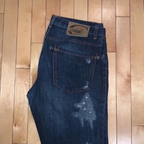 𝅺JUST Cavalli men dark blue straight leg distressed jeans size 33 47 - Picture 6 of 16